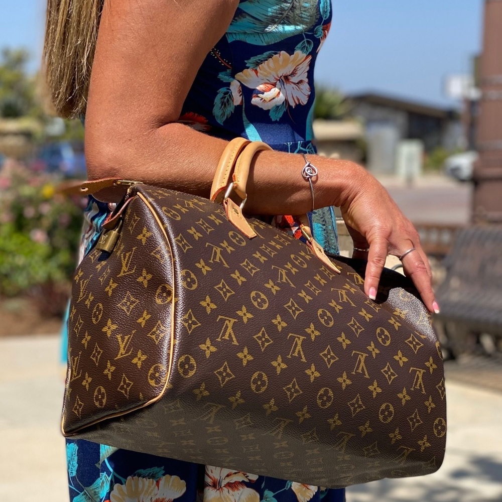 LOUIS VUITTON Brown Monogram Canvas & Leather Speedy 35 Satchel - Picture 16 of 16